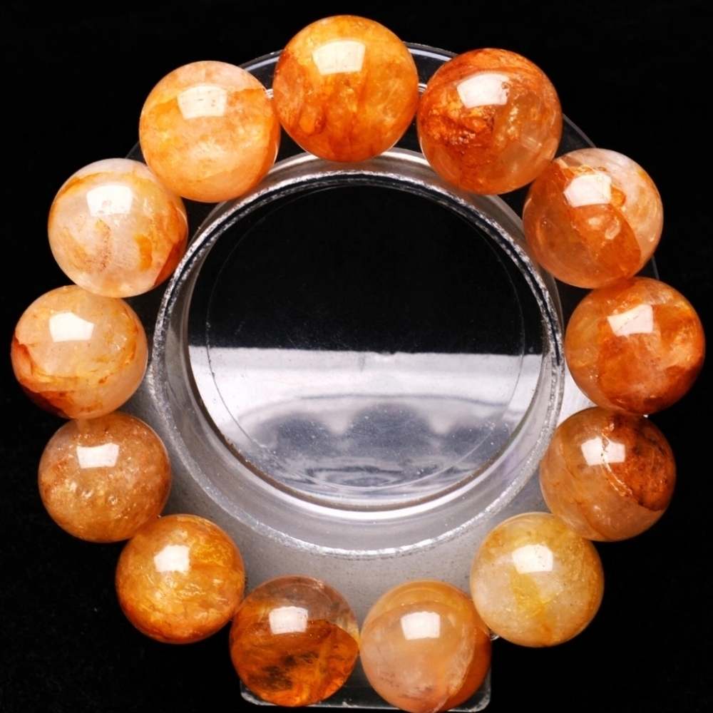 16.5mm Natural Yellow Phantom Ghost Garden Crystal Gemstone Round Bead Bracelet - Picture 7 of 9